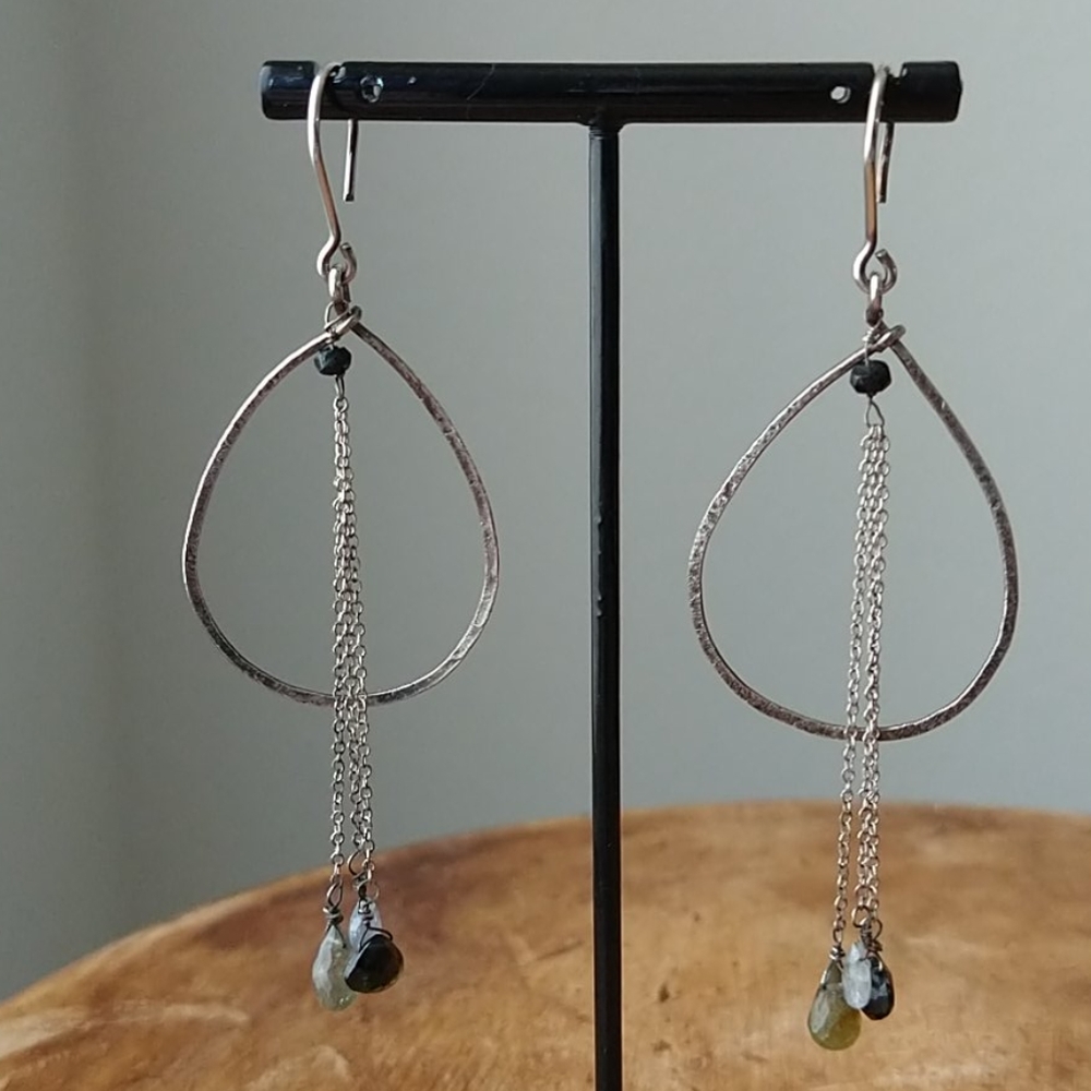 Gray Sapphire hammered Earrings.  925 Sterling
